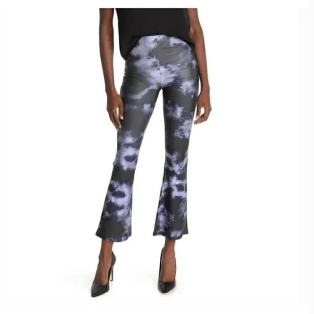 Topshop Petites Black & Purple Tie Dye Cropped Bell Bottom Pants 0